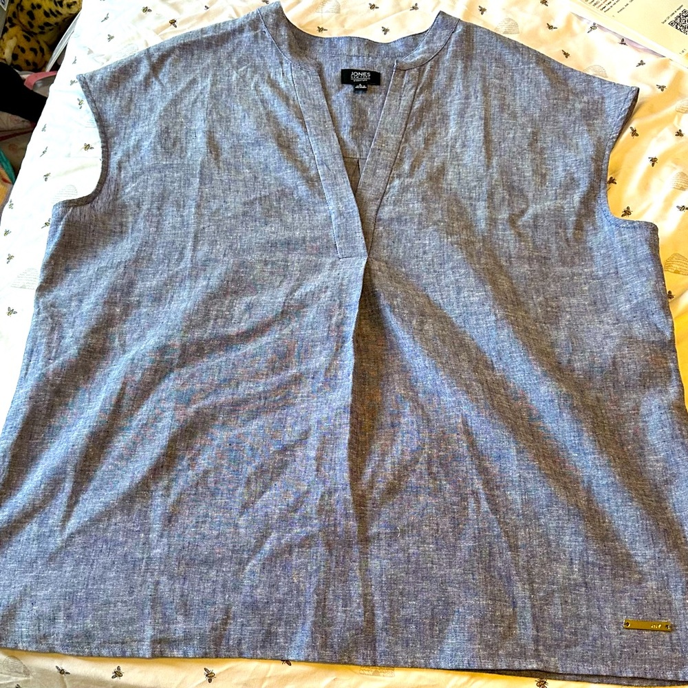 NWOT Jones New York Peasant Boho Linen Sleeveless Blue SZ Large Nautical Preppy